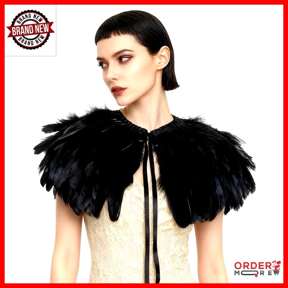 Feather Cape Stole Shawl Adjustable Ribbon Iridescent Dramatic Costume